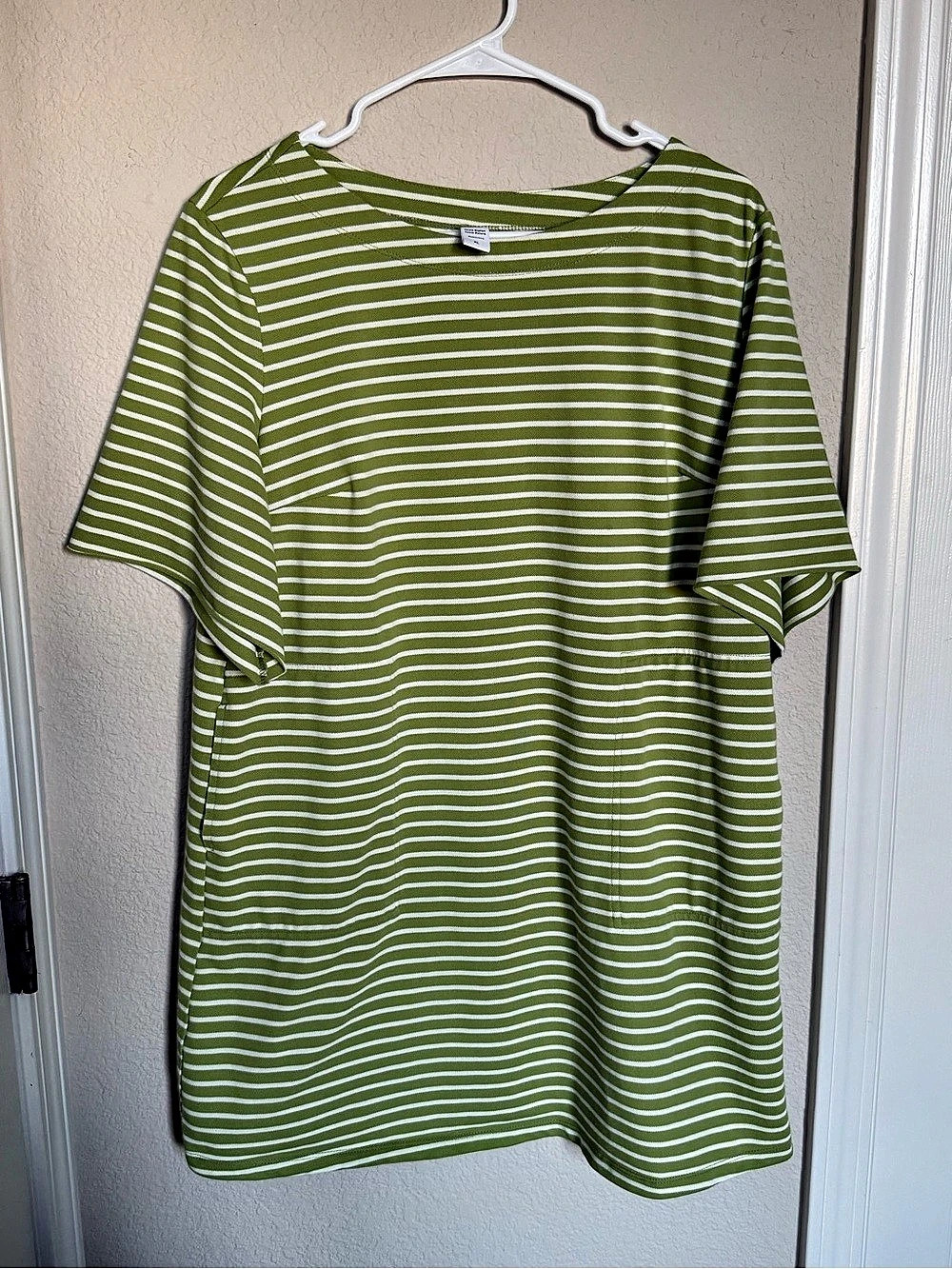 Exlura Striped Short Sleeve TShirt Dress Green & White with Pockets